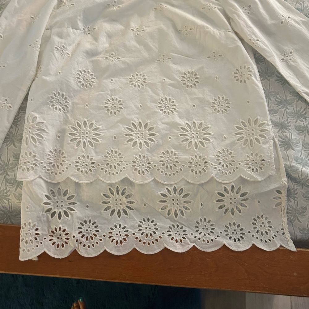 J.crew White Eyelet Lace Long Sleeve Top 00p NWT - Picture 4 of 11